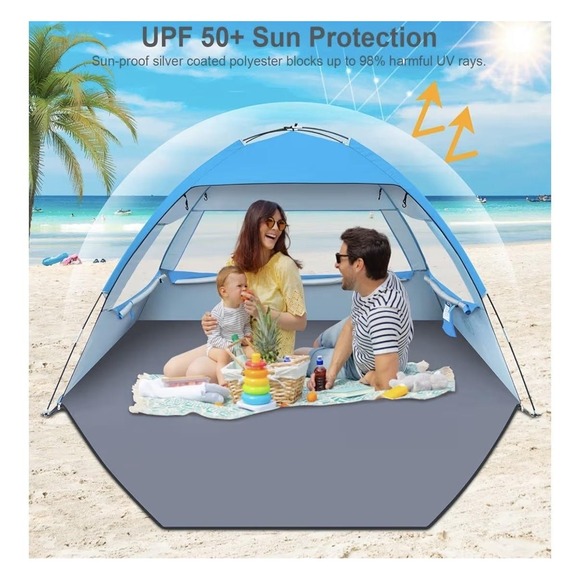 Gorich Beach Tent Sun Shelter UPF 50+ Portable Lightweight 3-4 Person Blue - Picture 4 of 8